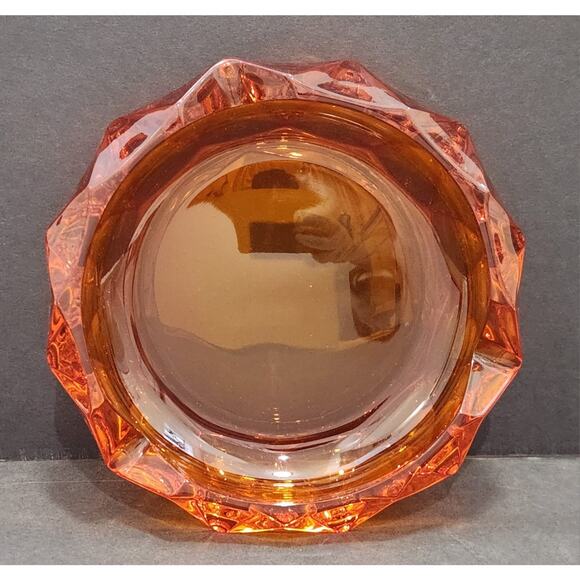 Viking Ashtray VTG Persimmon Orange Diamond Point 8 1/2" Heavy - Picture 2 of 10